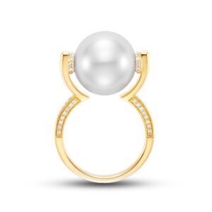 White South Sea Floating Pearl Ring with diamonds