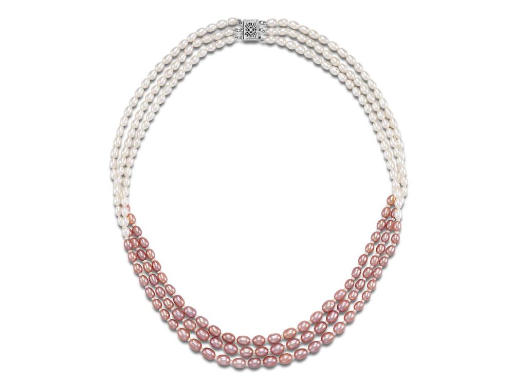 Three Row Colorblock Pearl Bib Necklace