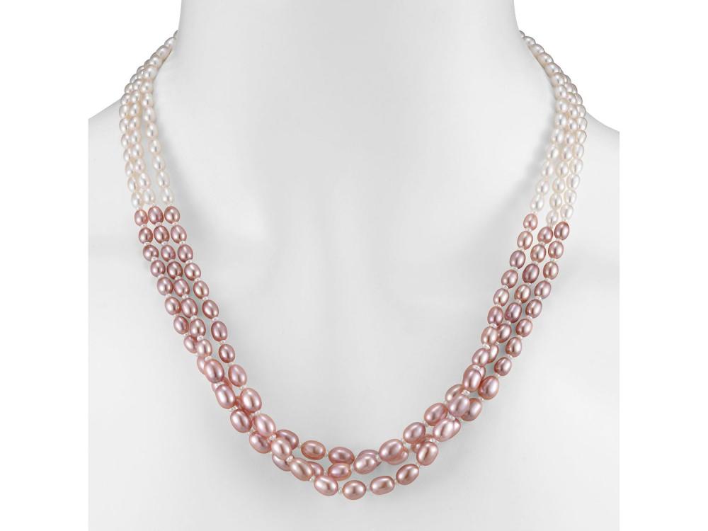 Three Row Colorblock Pearl Bib Necklace