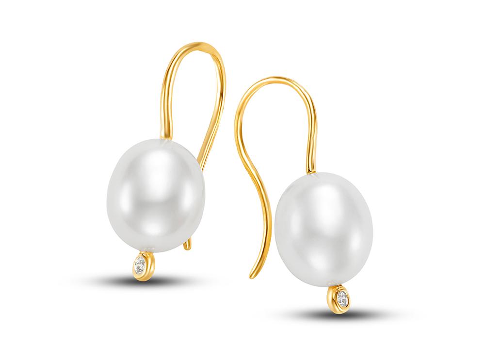 Diamond Bezel Pearl Drop Earrings