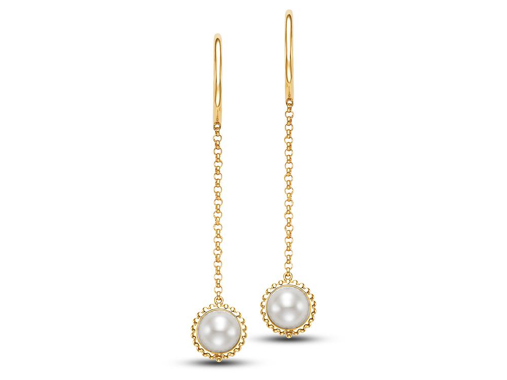 Bezel-Set Pearl Chain Drop Earrings