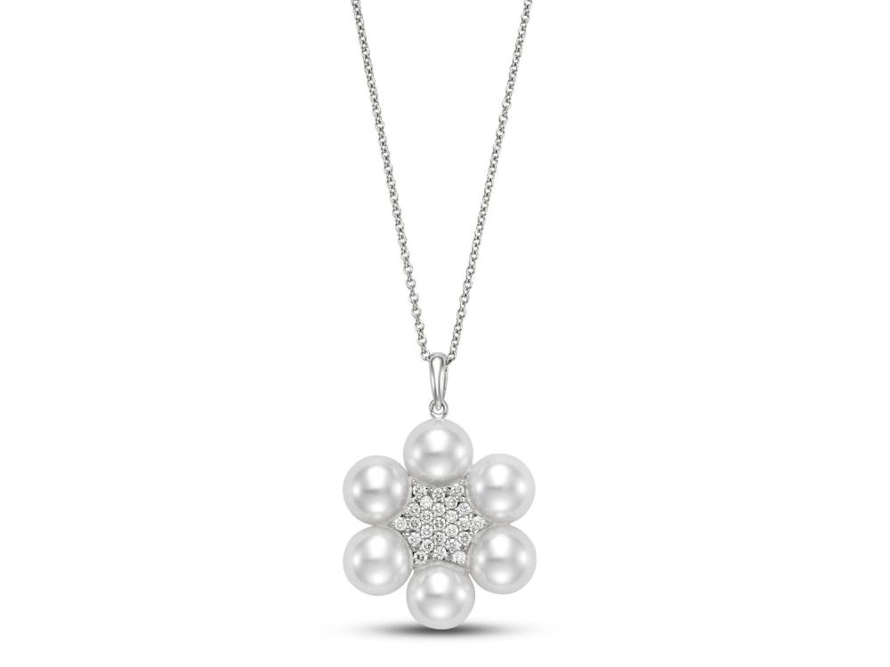 Diamond Cluster Pearl Pendant