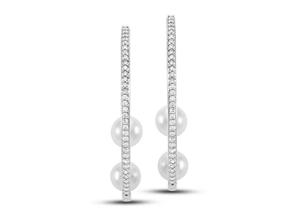 Three Pearl & Diamond Oval Hoop Earrings