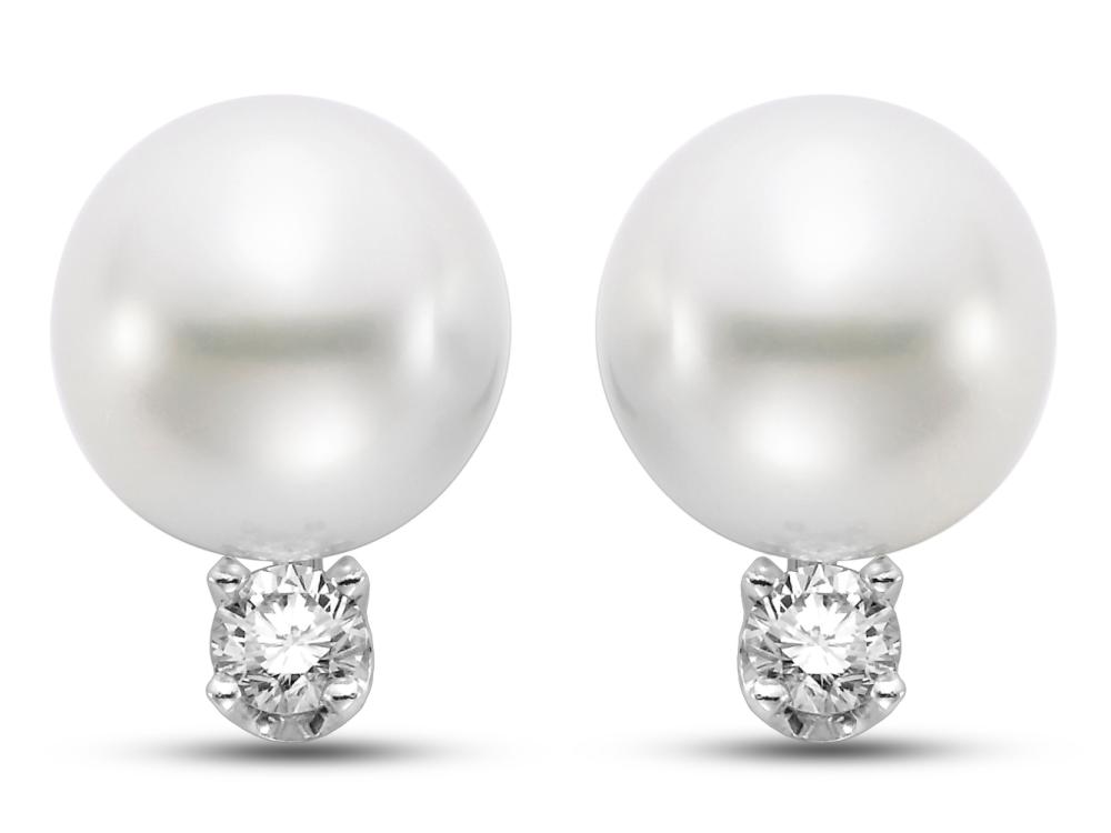 11MM South Sea Pearl & Diamond Stud Earrings