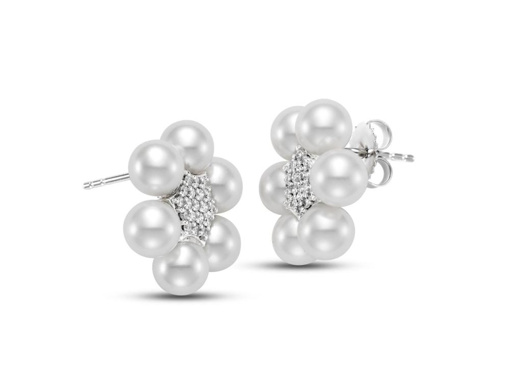 Diamond Cluster Pearl Earrings