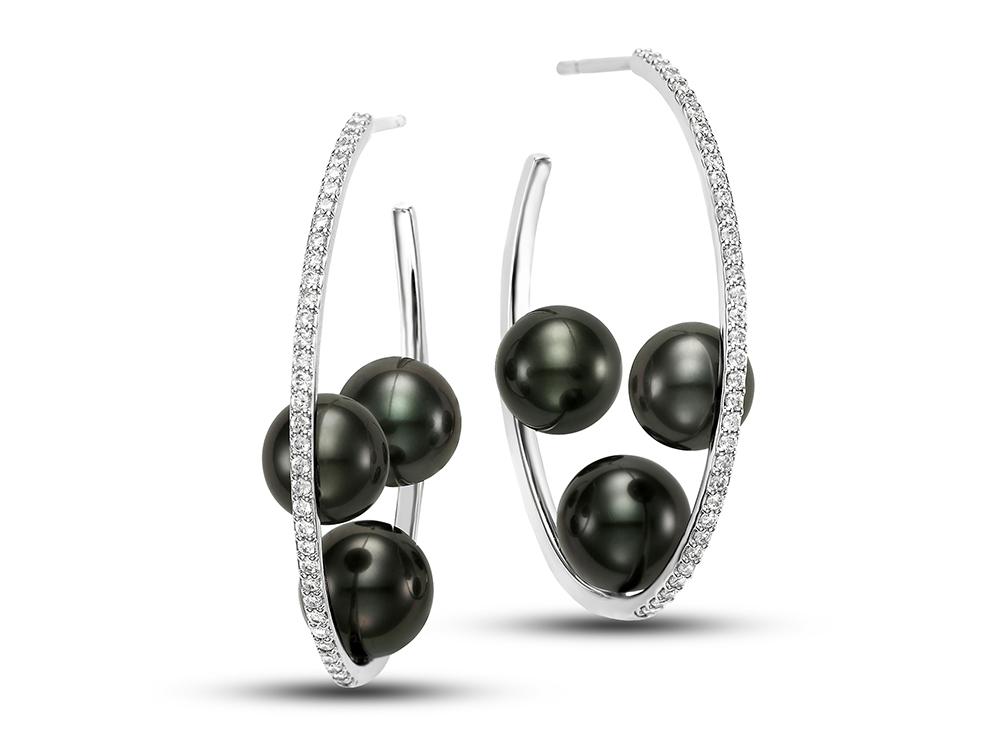 Tahitian Pearl & Diamond Oval Hoop Earrings